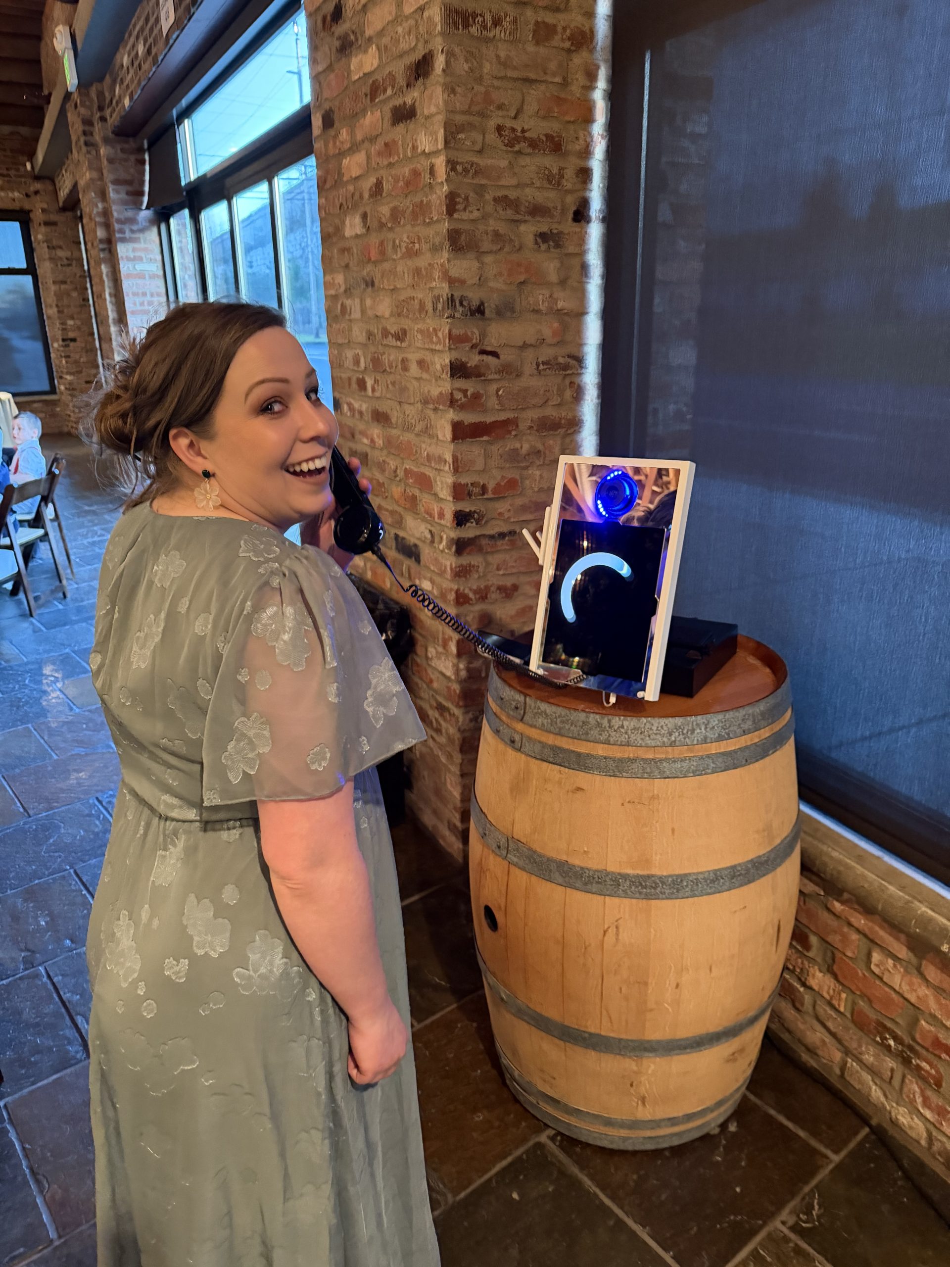 Wedding guest leaving a video message with the video phone